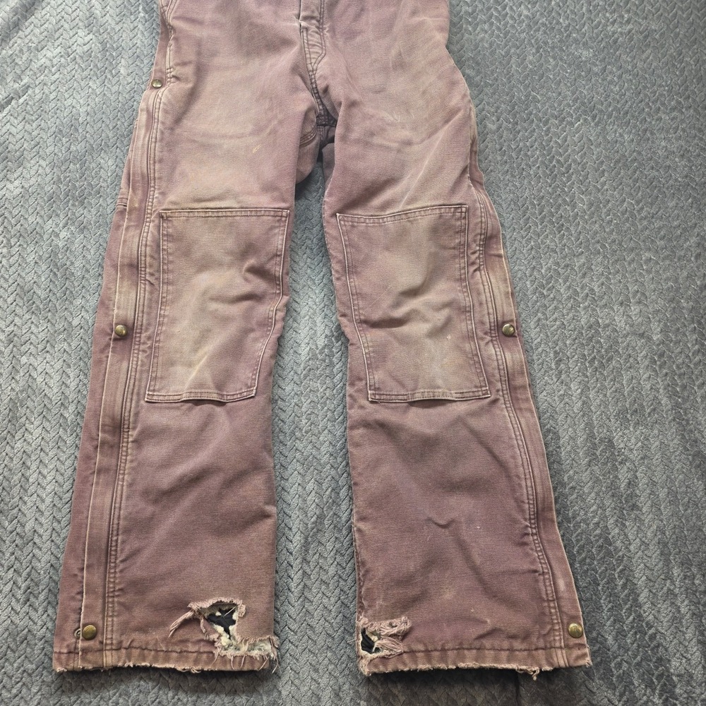 Vintage Carhartt WR027 Women's 6x30 Dark Plum Insulated Bib Overalls Distressed - Picture 3 of 15
